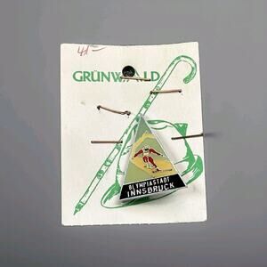 Olympiaworld Innsbruck Vintage Triangle Austria Skiing PinBack Pin (1.5”) - RARE